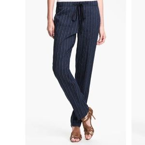 Vince Blue Striped Linen blend draw string Pants